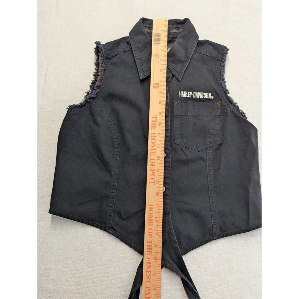 Y2K Biker Grunge Women S Harley Davidson Eagle Tie Front Moto Vest 90s